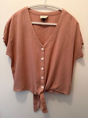 Universal Thread - Tie-Front V-Neck Button Top - Mauve Pink